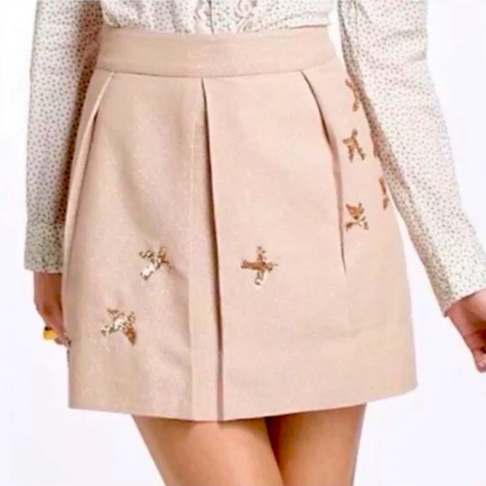 LEIF NOTES (Anthropologie) Gold Sequin Birds Pleated Mini Skirt Size 0